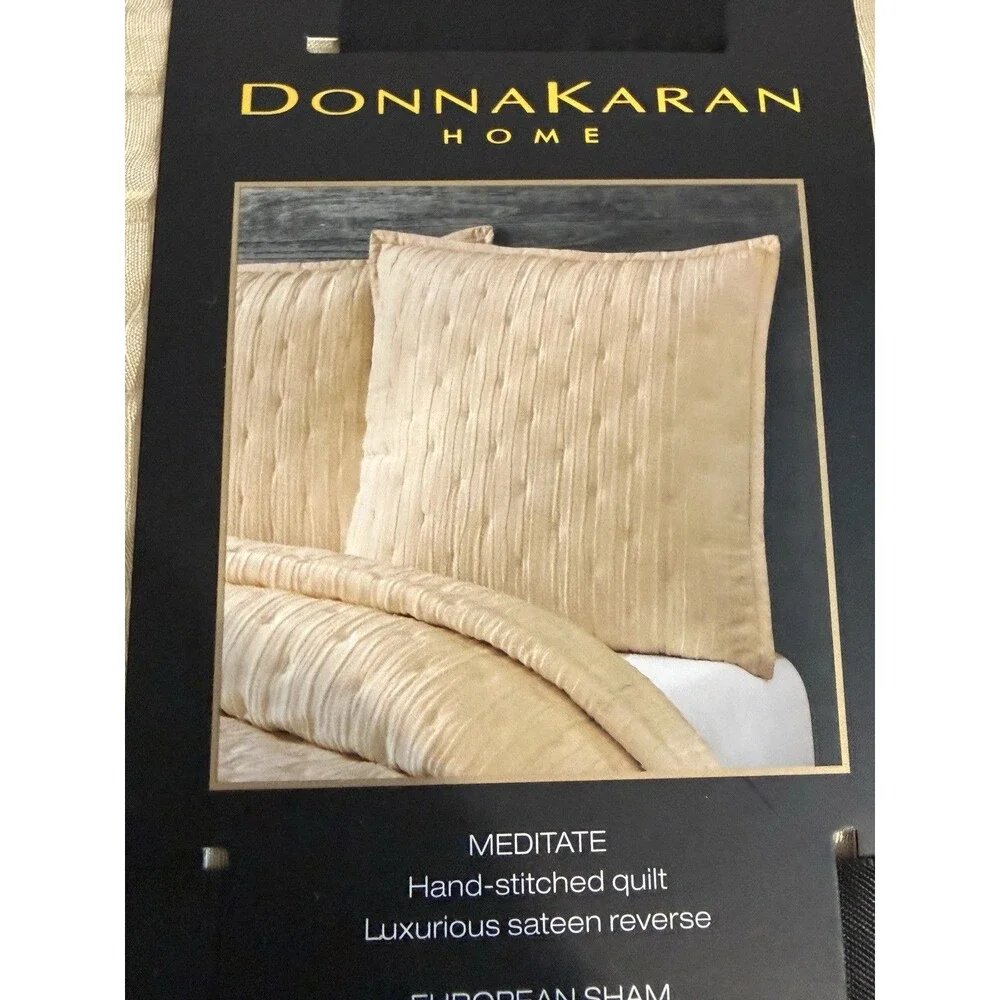 Donna Karan Luxury Euro Pillow Shams Set of 2 Meditate Silk Linen Gold 26x26